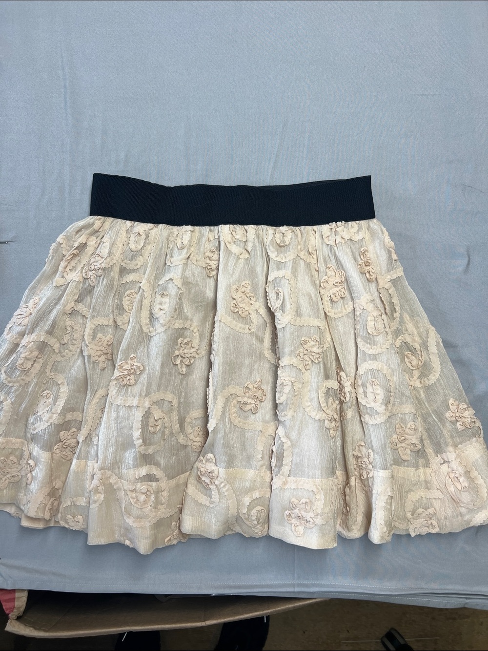 Cream Lace Skater Skirt with Contrasting Black Waistband
